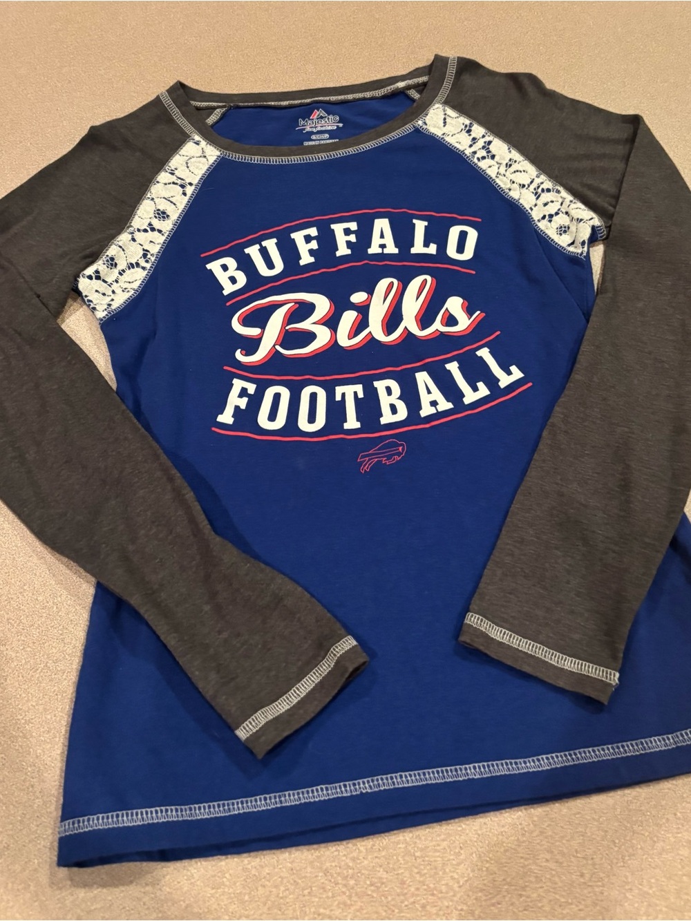 Majestic Buffalo Bills Long Sleeve Raglan Tee - Royal Blue/Charcoal